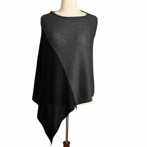 Celeste Cashmere Wool Asymmetrical Poncho Sweater Gray Black One Size